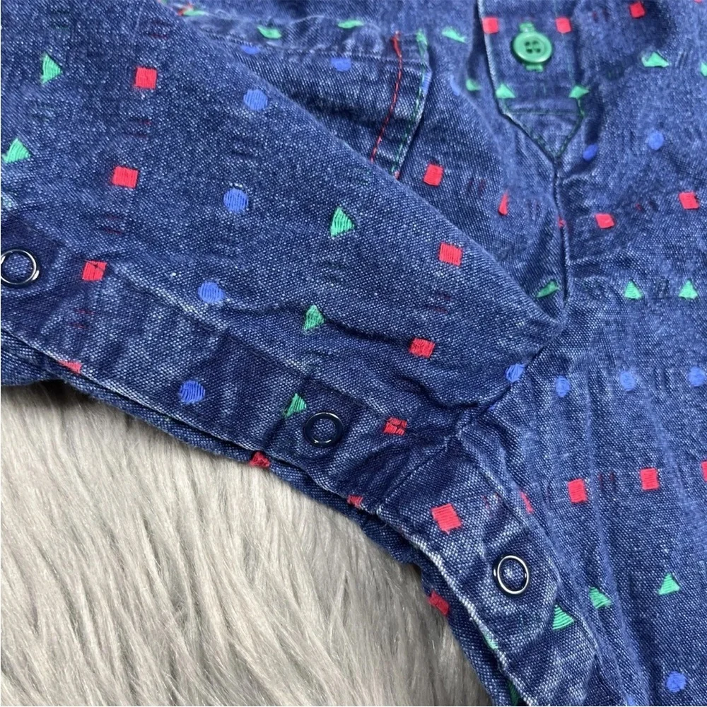 Vintage Baby Boys Oshkosh Bgosh Denim Blue Red Green Jumpsuit
